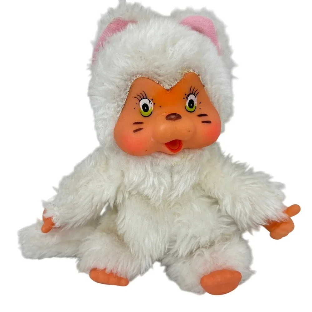 Ceppiratti Kitten Cat Plush Thumb Sucking Plastic Face White Vintage Italy Rare